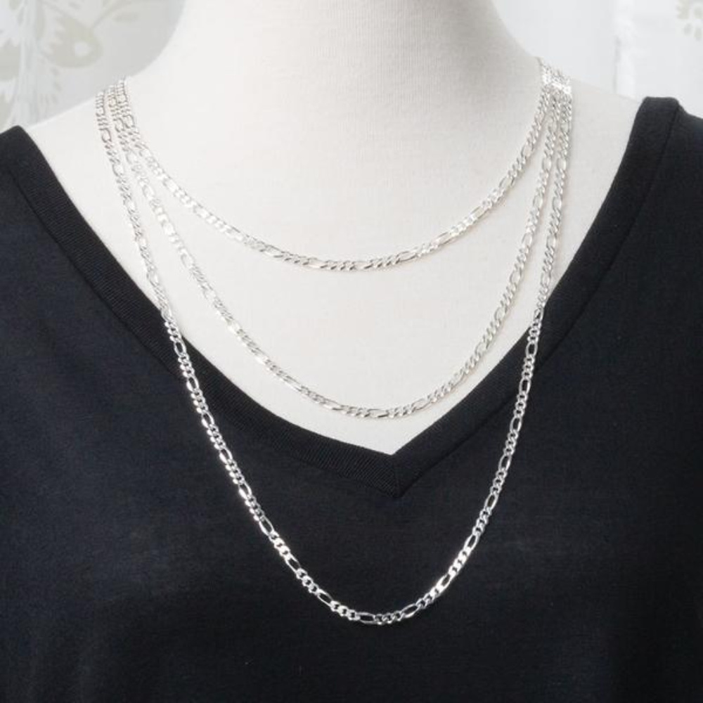 30 Inch Figaro Sterling Silver Necklace Chain - Picture 3 of 3